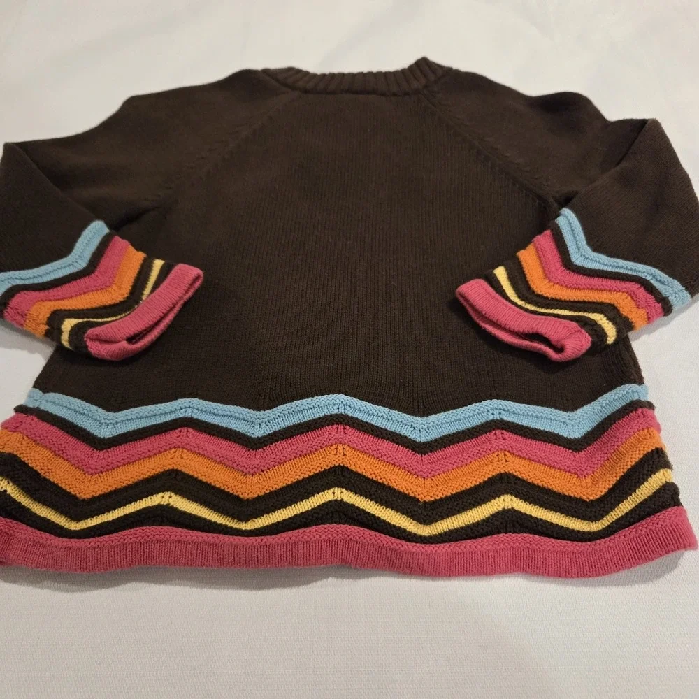 Gymboree Woodland Friends Brown 100% Cotton Girls Cardigan W/ Chevron Stripes 5T